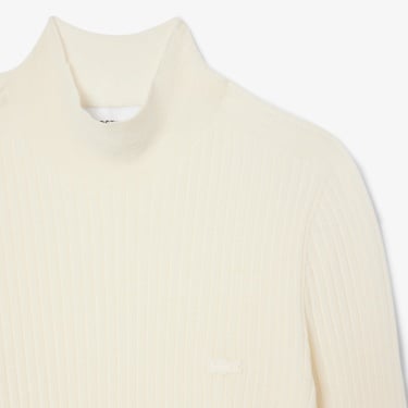  Lacoste Kadın Slim Fit Dik Yaka Beyaz Kazak