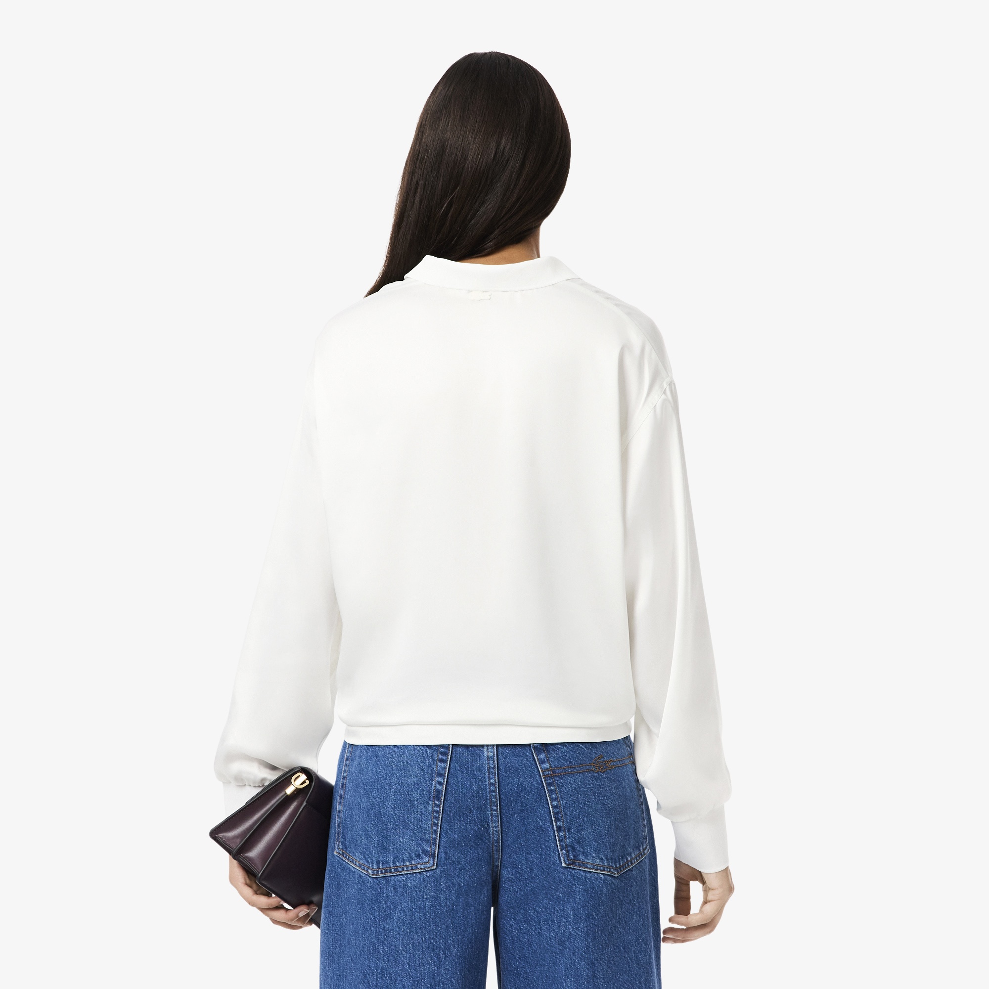 Lacoste Kadın Oversize Fit Polo Yaka Beyaz Gömlek