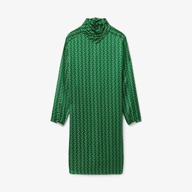  Lacoste Runway Kadın Dik Yaka Desenli Yeşil Elbise