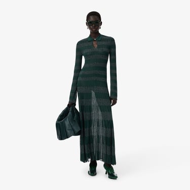  Lacoste Runway Kadın Polo Yaka Desenli Yeşil Elbise