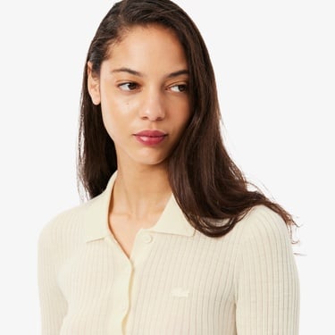  Lacoste Kadın Regular Fit Polo Yaka Krem Kazak