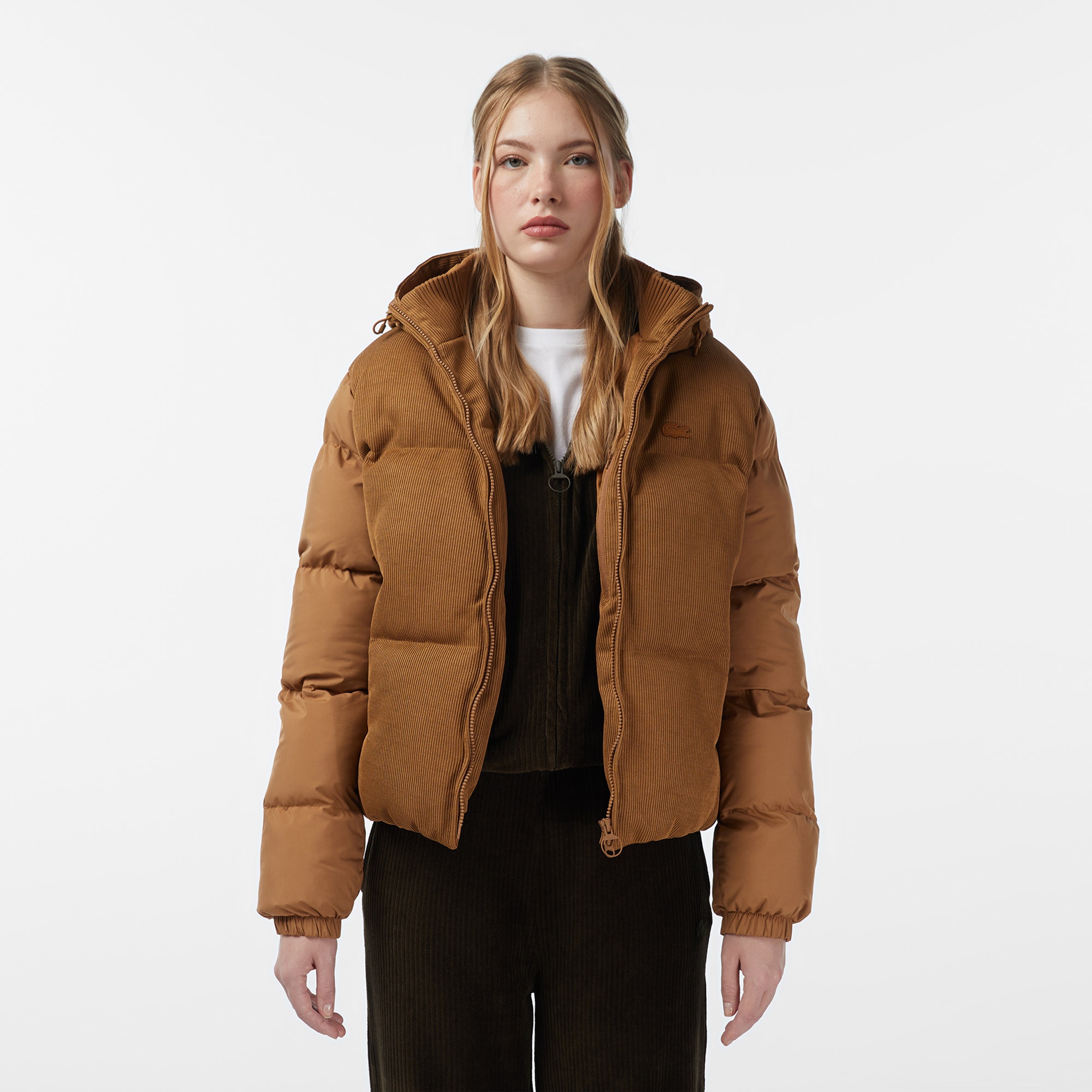 Lacoste Kadın Kapüşonlu Açık Kahverengi Mont