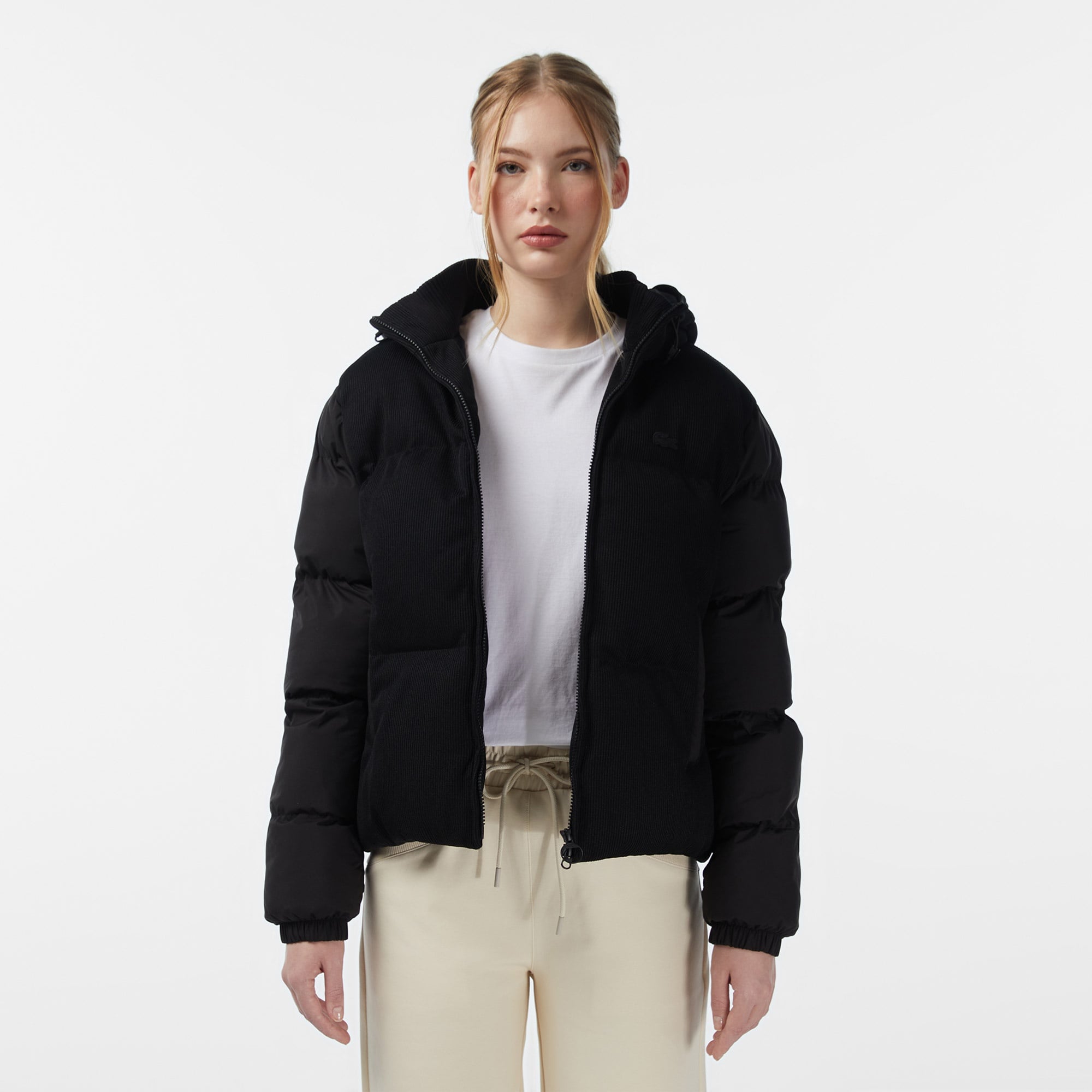 Lacoste Kadın Kapüşonlu Siyah Mont