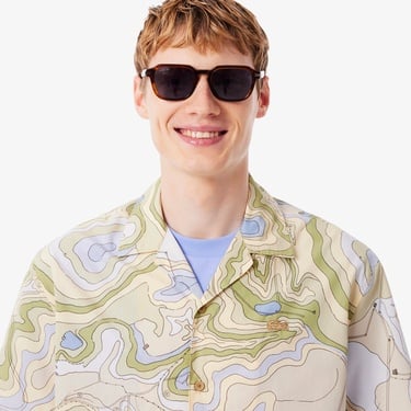  Lacoste Erkek Relaxed Fit Kısa Kollu Desenli Bej Gömlek