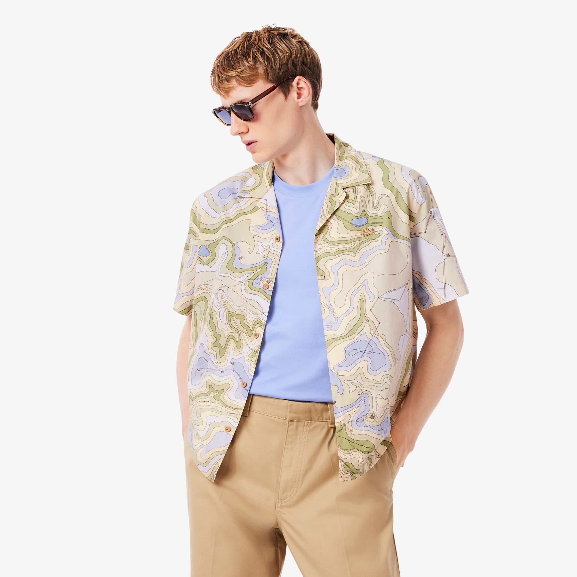 Lacoste Erkek Relaxed Fit Kısa Kollu Desenli Bej Gömlek