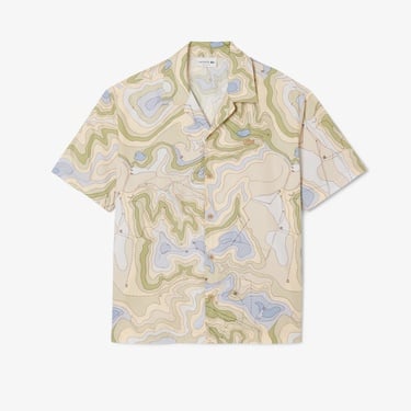  Lacoste Erkek Relaxed Fit Kısa Kollu Desenli Bej Gömlek