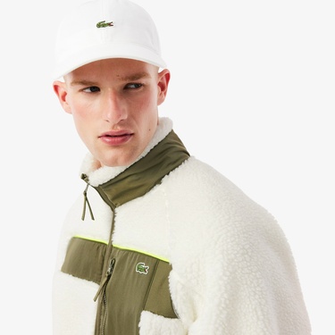  Lacoste Erkek Regular Fit Fermuarlı Renk Bloklu Beyaz Mont