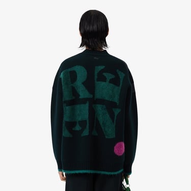  Lacoste Runway Erkek Loose Fit Bisiklet Yaka Baskılı Yeşil Kazak