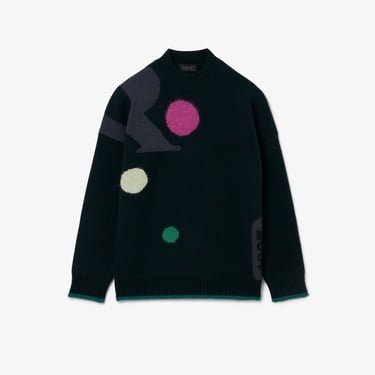  Lacoste Runway Erkek Loose Fit Bisiklet Yaka Baskılı Yeşil Kazak