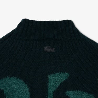  Lacoste Runway Erkek Loose Fit Bisiklet Yaka Baskılı Yeşil Kazak