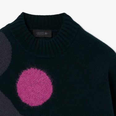  Lacoste Runway Erkek Loose Fit Bisiklet Yaka Baskılı Yeşil Kazak