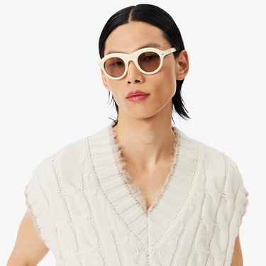  Lacoste Runway Erkek Regular Fit V Yaka Yün Beyaz Süveter