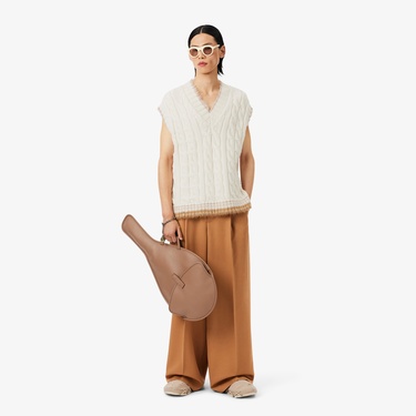  Lacoste Runway Erkek Regular Fit V Yaka Yün Beyaz Süveter