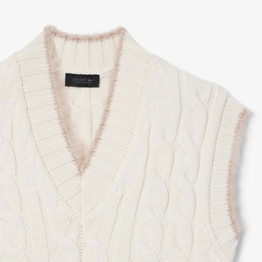  Lacoste Runway Erkek Regular Fit V Yaka Yün Beyaz Süveter