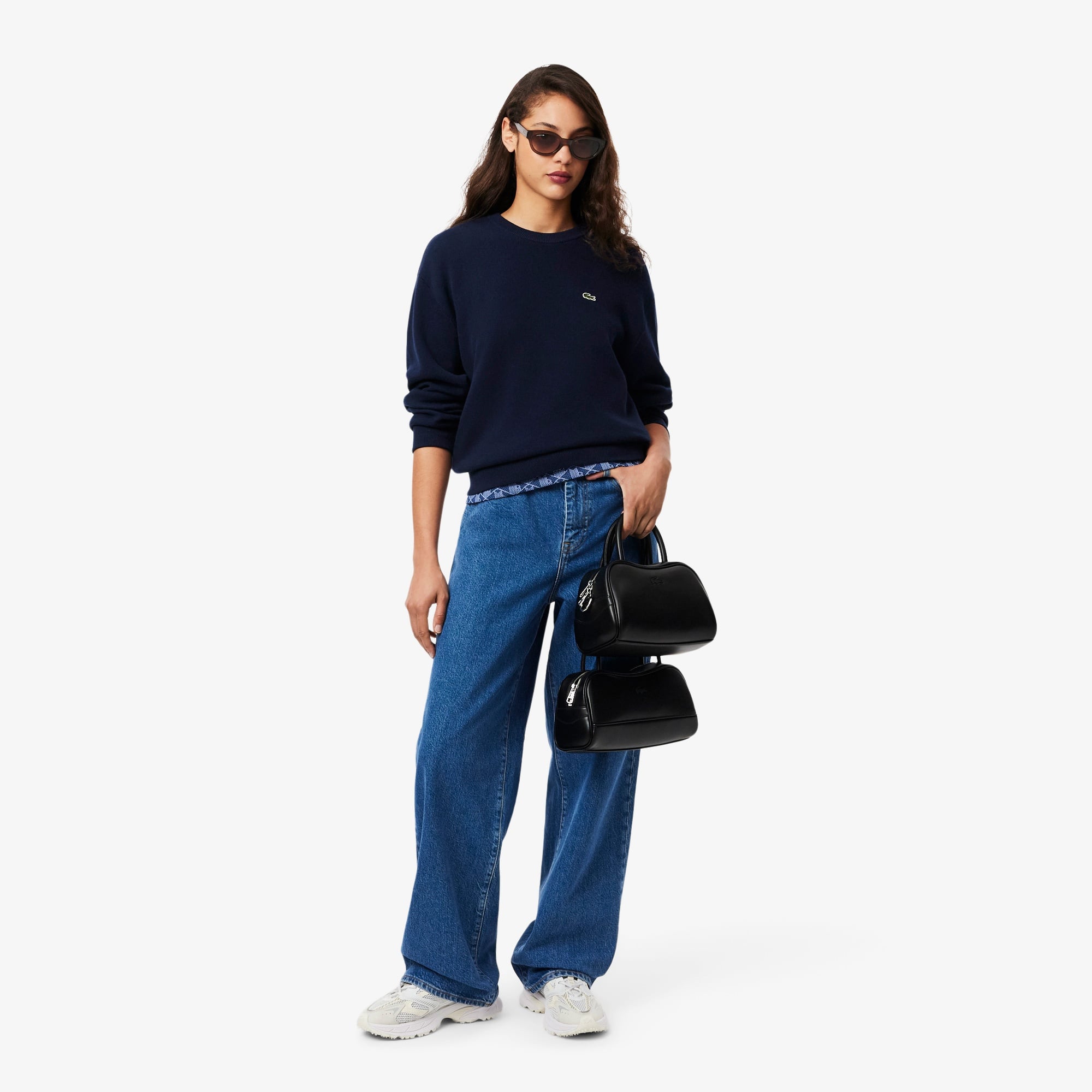 Lacoste Kadın Relaxed Fit Bisiklet Yaka Lacivert Kazak