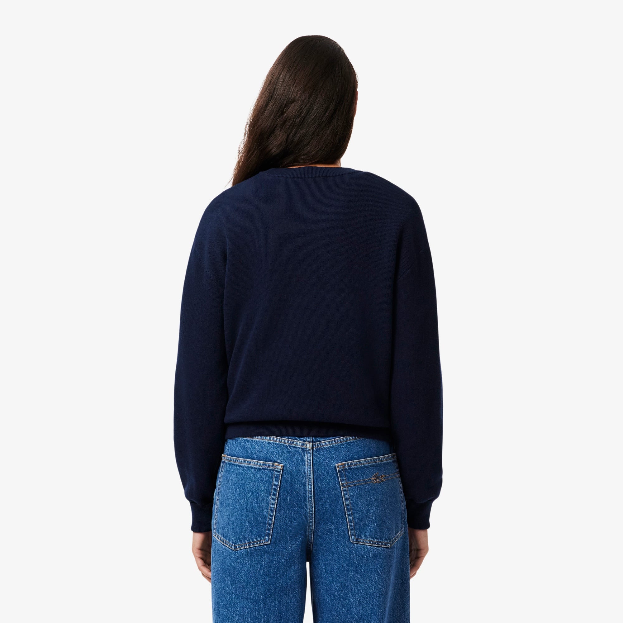 Lacoste Kadın Relaxed Fit Bisiklet Yaka Lacivert Kazak