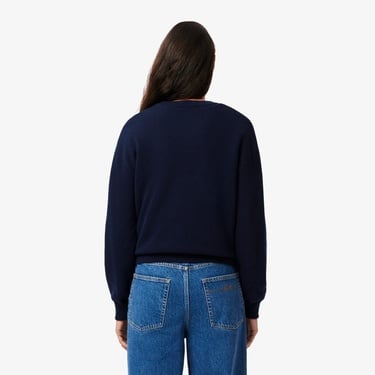  Lacoste Kadın Relaxed Fit Bisiklet Yaka Lacivert Kazak