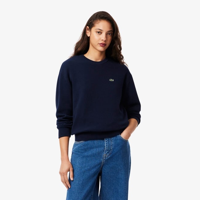  Lacoste Kadın Relaxed Fit Bisiklet Yaka Lacivert Kazak