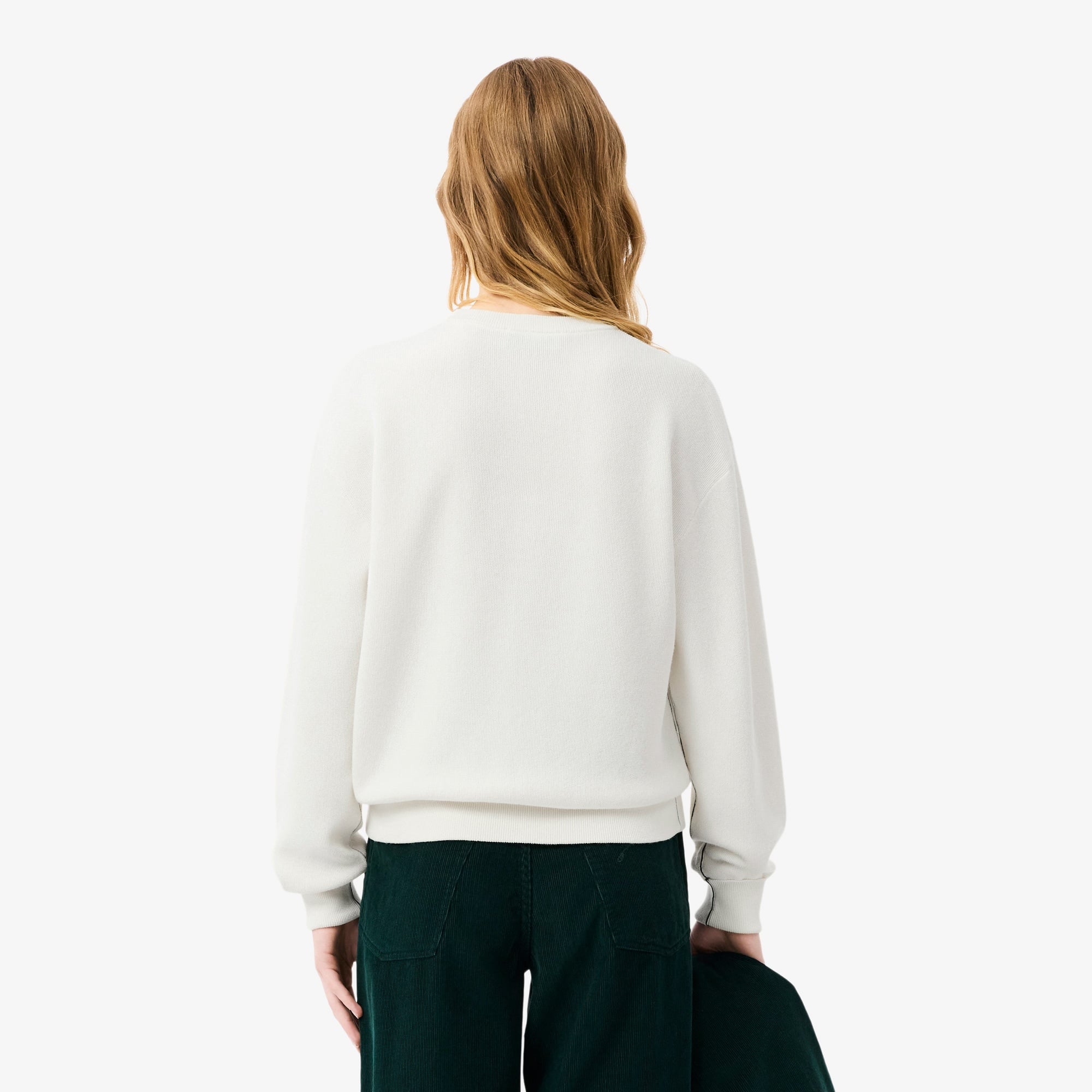 Lacoste Kadın Relaxed Fit Bisiklet Yaka Beyaz Kazak