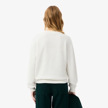  Lacoste Kadın Relaxed Fit Bisiklet Yaka Beyaz Kazak