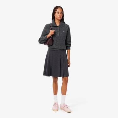  Lacoste Kadın Classic Fit Dik Yaka Gri Kazak