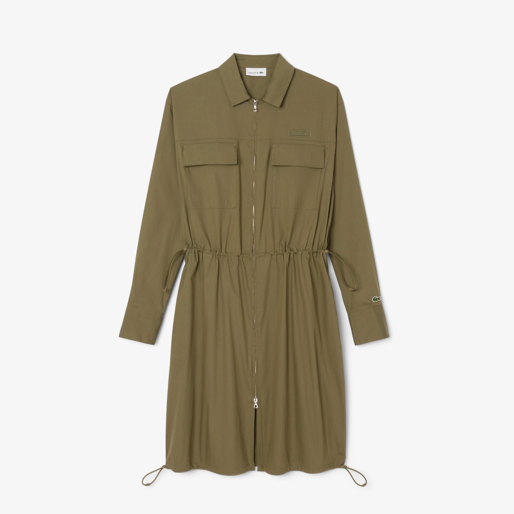 Lacoste Kadın Oversize Fit Uzun Kollu Fermuarlı Haki Elbise