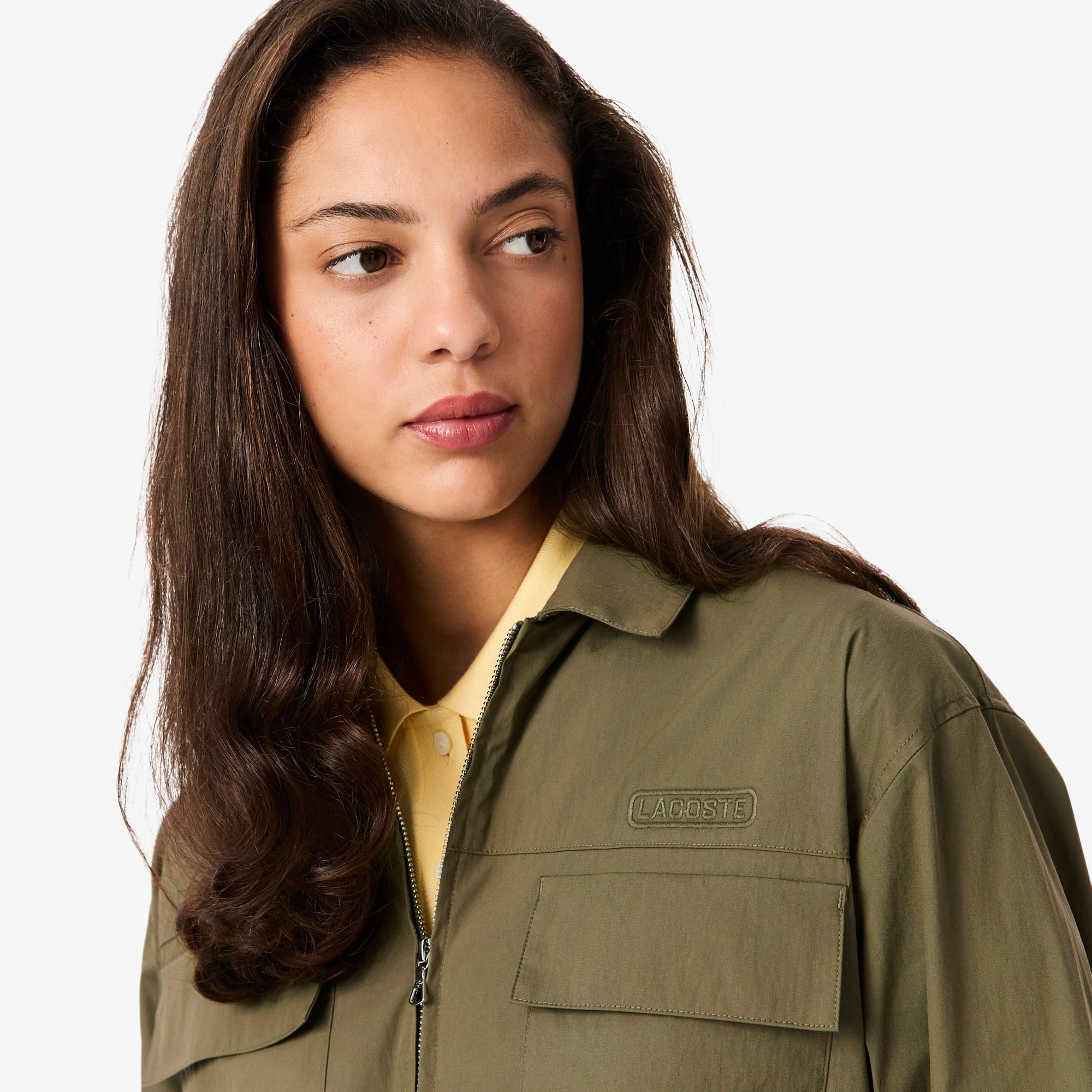 Lacoste Kadın Oversize Fit Uzun Kollu Fermuarlı Haki Elbise