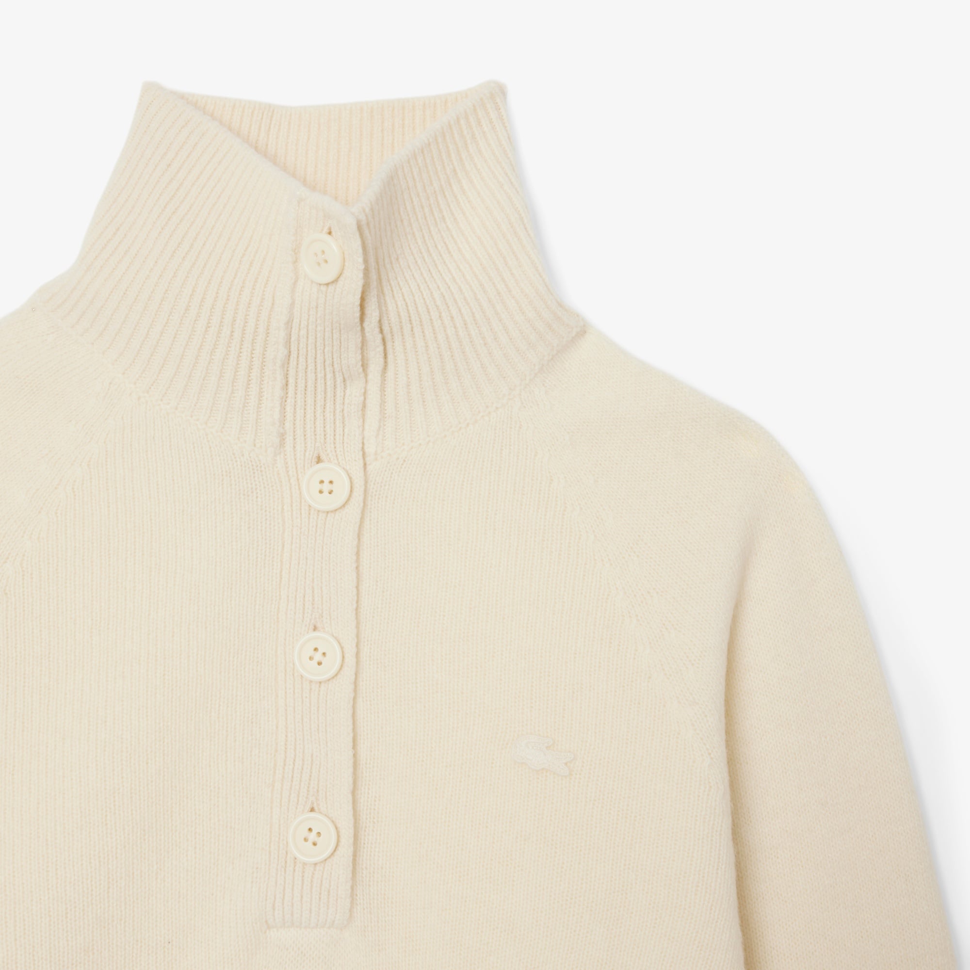 Lacoste Kadın Classic Fit Dik Yaka Krem Kazak