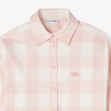  Lacoste Kadın Kareli Pembe Gömlek