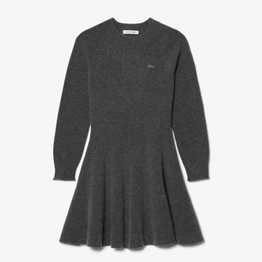  Lacoste Kadın Classic Fit Uzun Kollu Bisiklet Yaka Koyu Gri Elbise