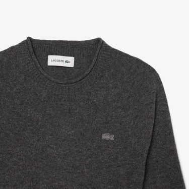  Lacoste Kadın Classic Fit Uzun Kollu Bisiklet Yaka Koyu Gri Elbise