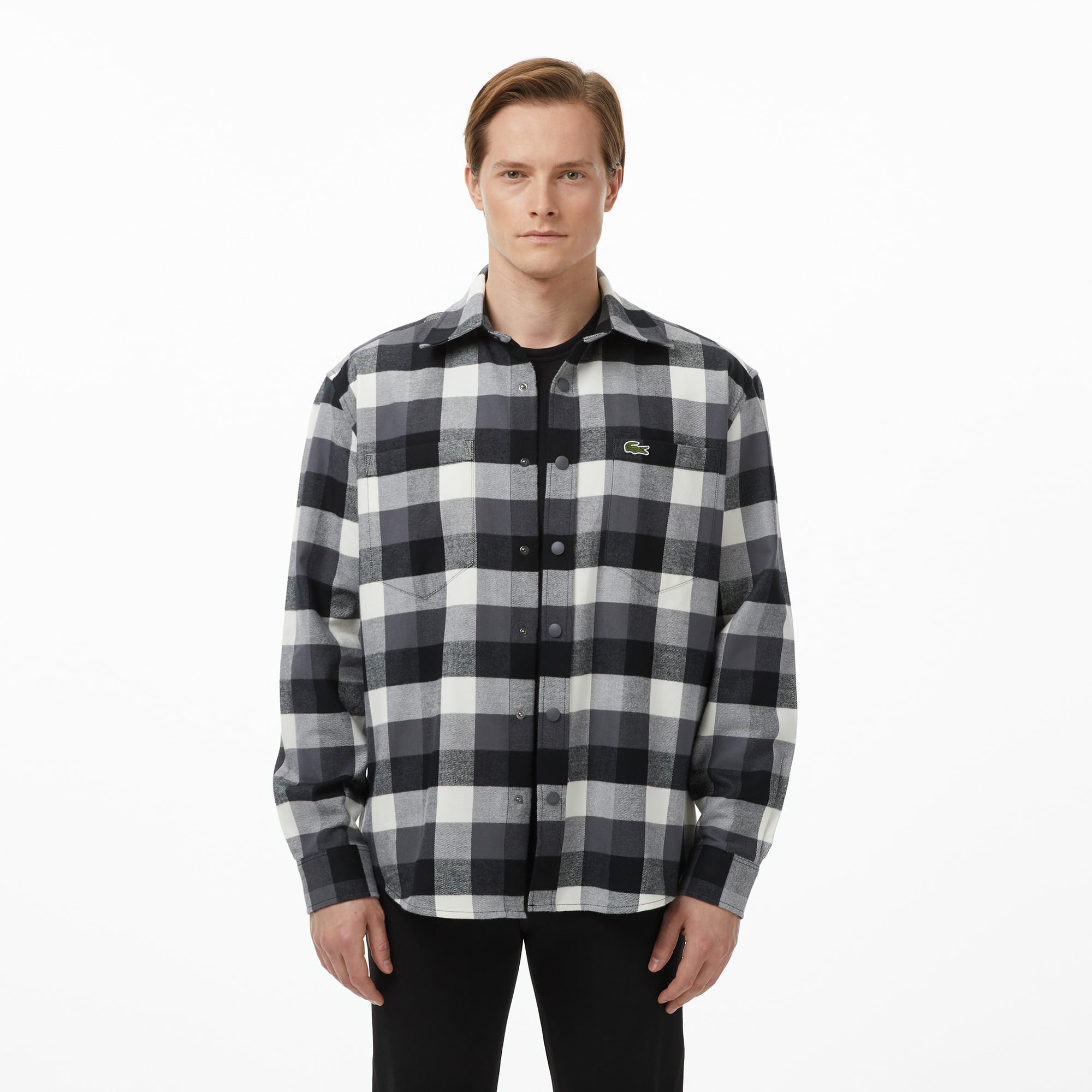 Lacoste Erkek Relaxed Fit Kareli Siyah Gömlek