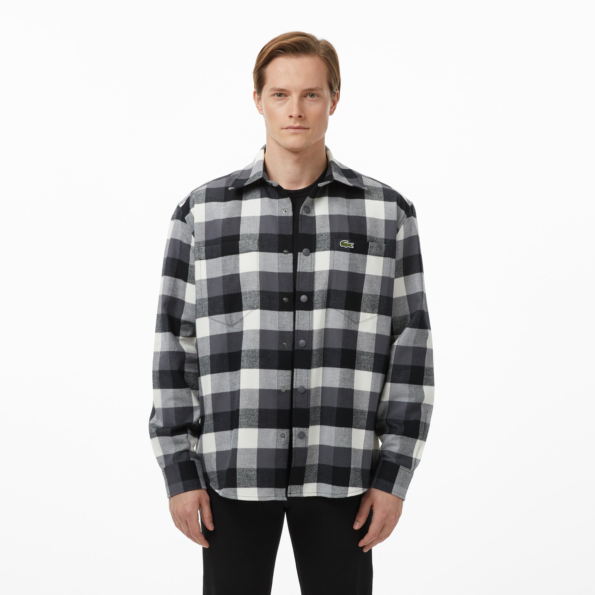  Lacoste Erkek Relaxed Fit Kareli Siyah Gömlek