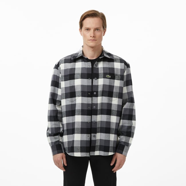  Lacoste Erkek Relaxed Fit Kareli Siyah Gömlek
