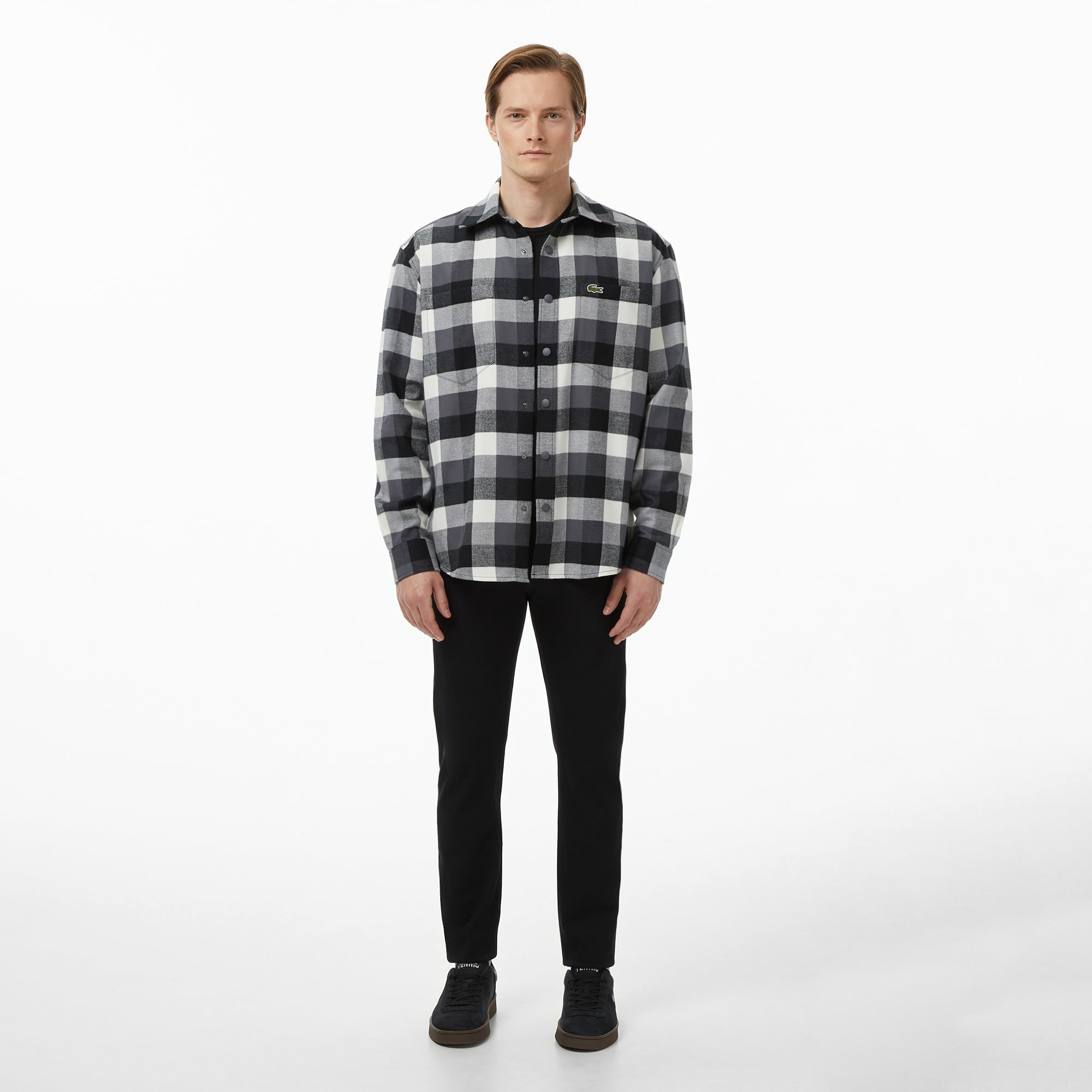 Lacoste Erkek Relaxed Fit Kareli Siyah Gömlek
