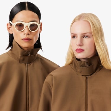  Lacoste Runway Unisex Oversize Fit Dik Yaka Kahverengi Ceket