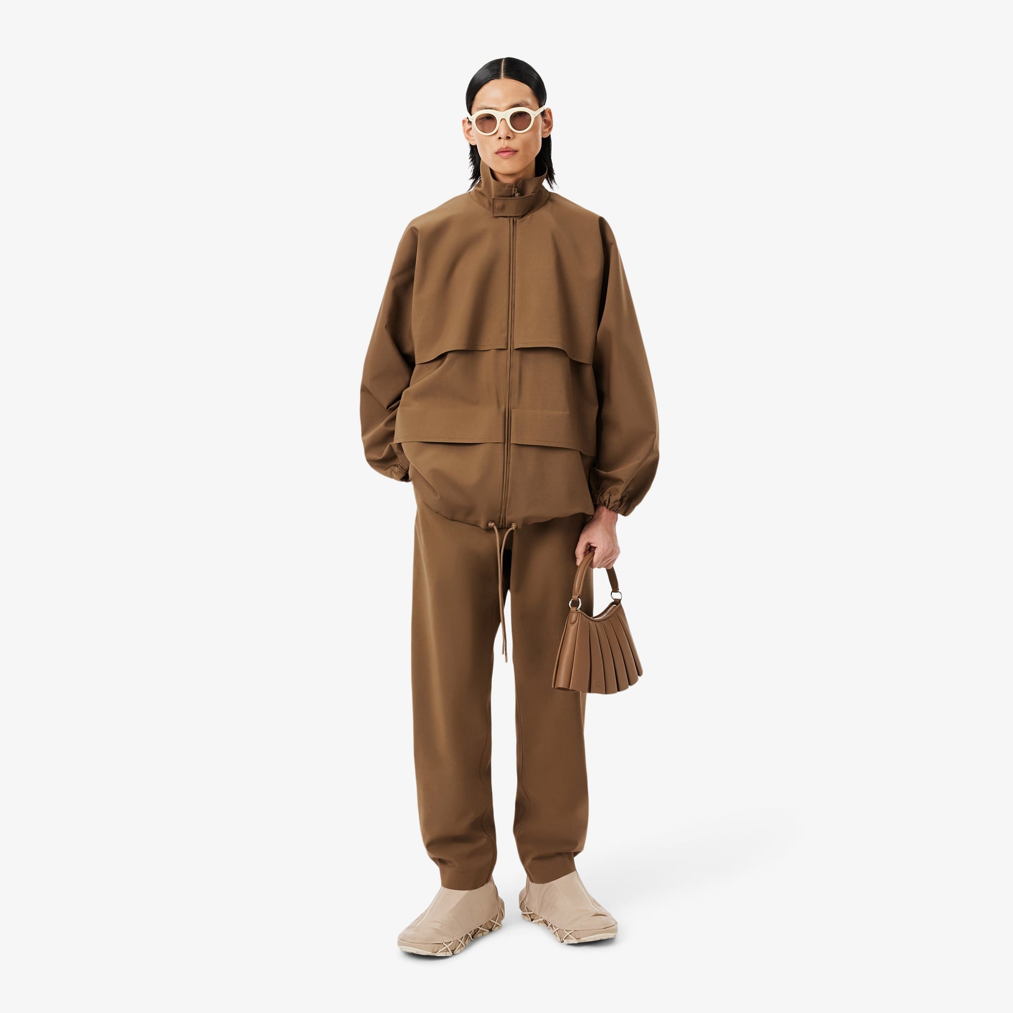 Lacoste Runway Unisex Oversize Fit Dik Yaka Kahverengi Ceket