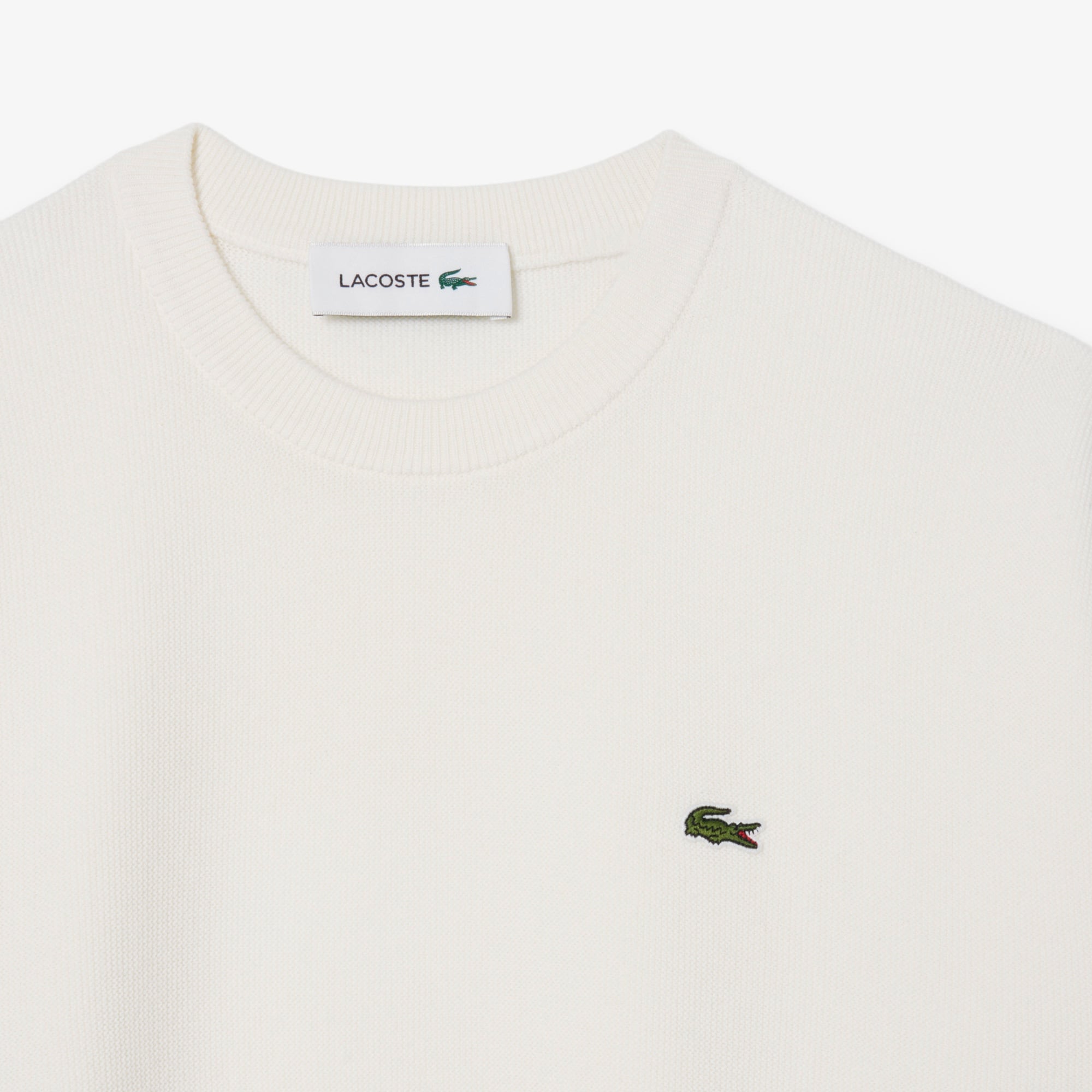 Lacoste Kadın Relaxed Fit Bisiklet Yaka Beyaz Kazak