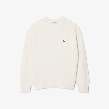  Lacoste Kadın Relaxed Fit Bisiklet Yaka Beyaz Kazak