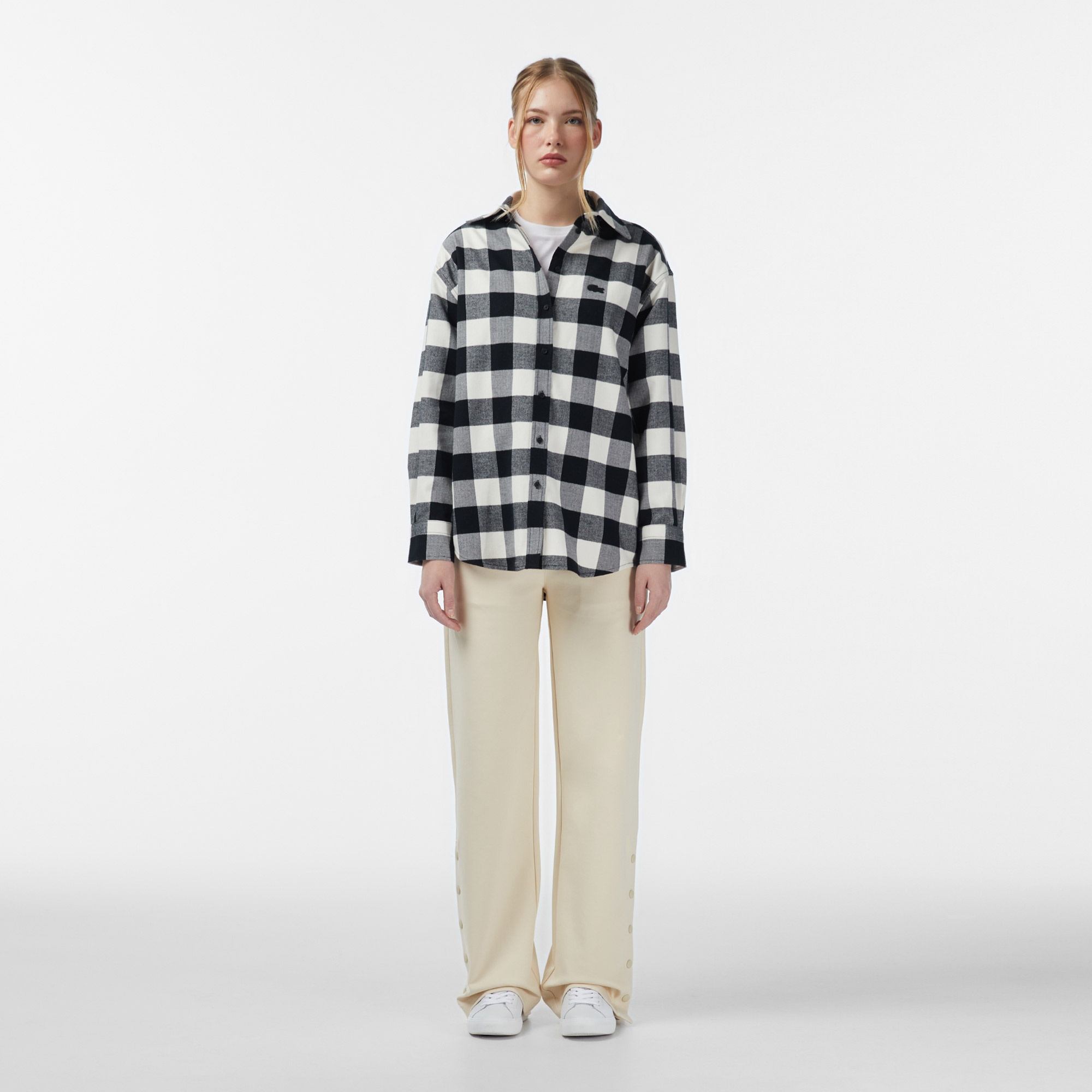 Lacoste Kadın Kareli Siyah Gömlek