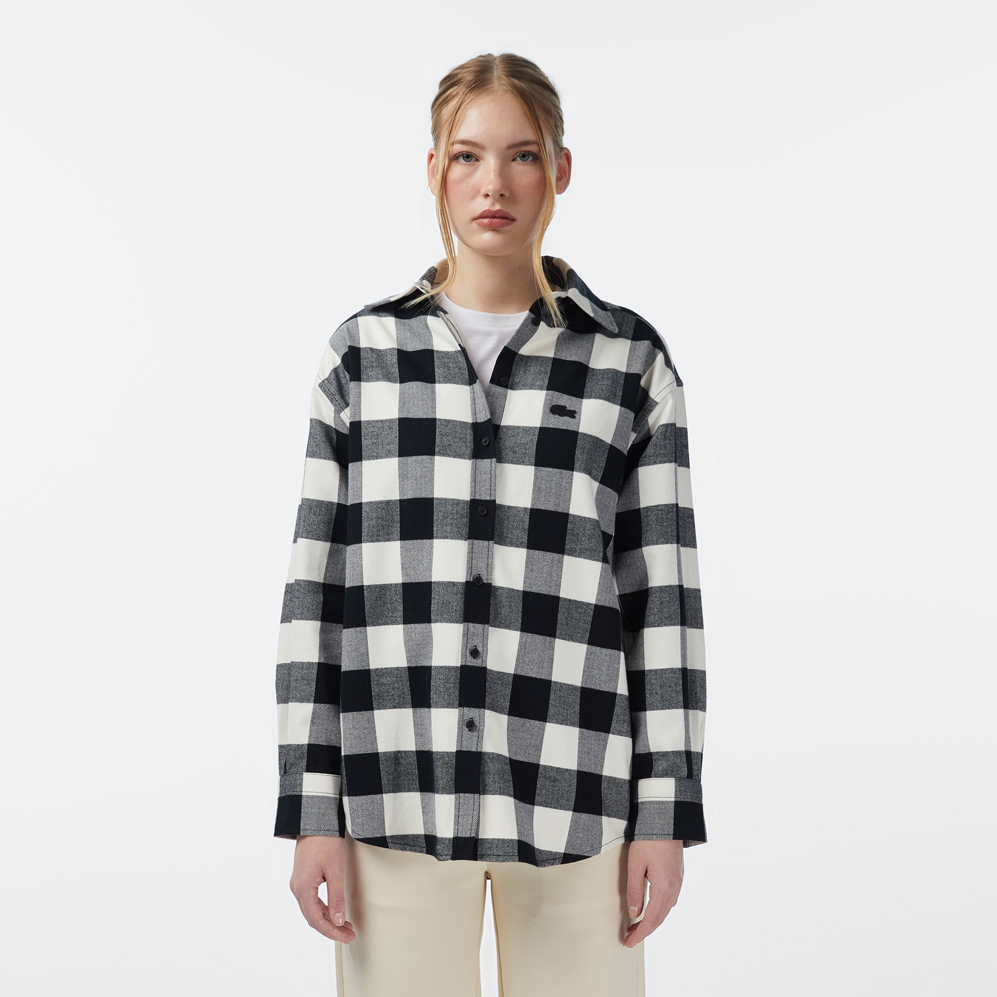 Lacoste Kadın Kareli Siyah Gömlek