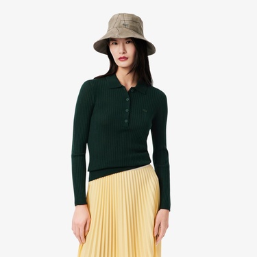  Lacoste Kadın Regular Fit Polo Yaka Yeşil Kazak