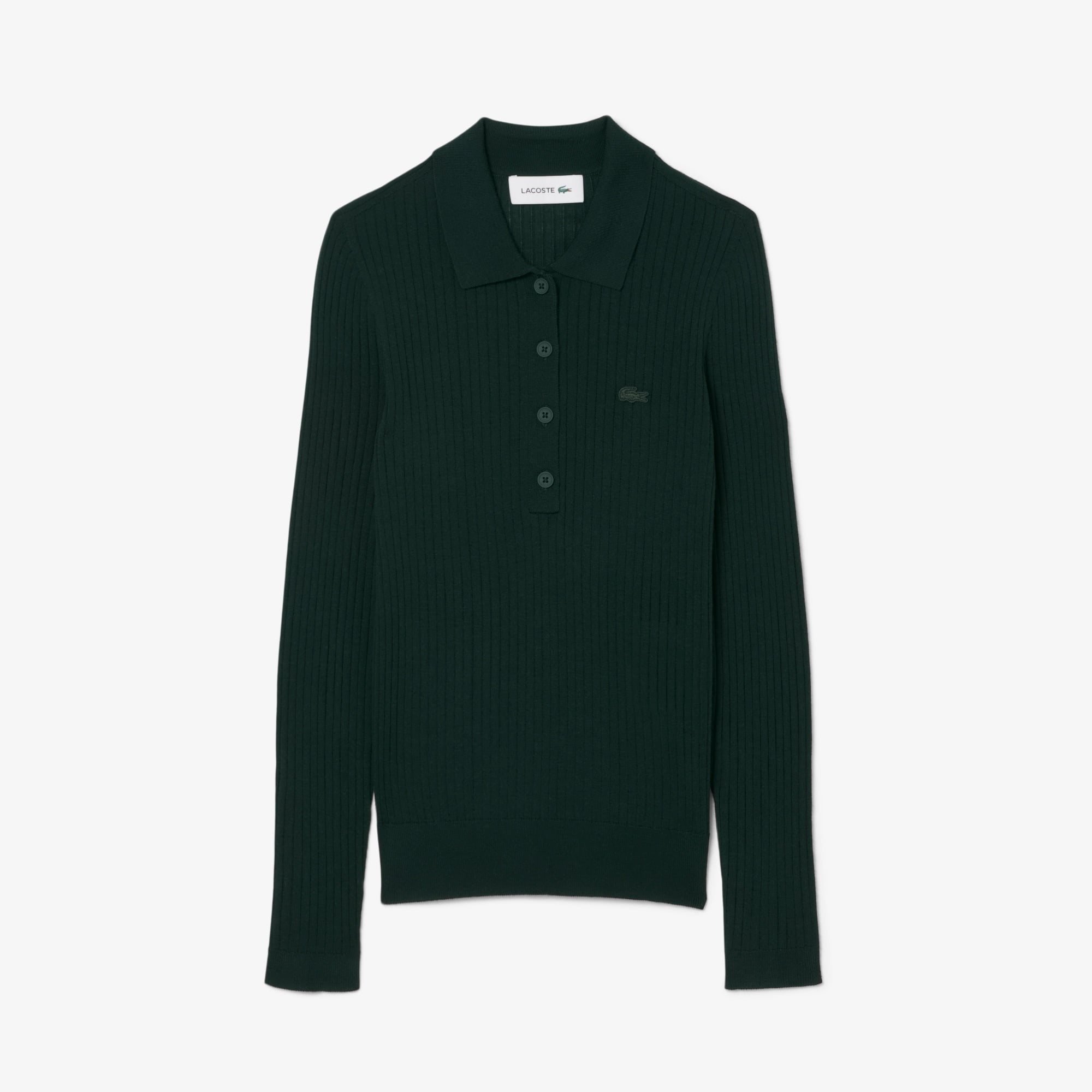 Lacoste Kadın Regular Fit Polo Yaka Yeşil Kazak