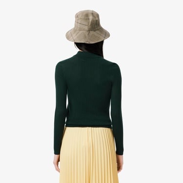  Lacoste Kadın Regular Fit Polo Yaka Yeşil Kazak