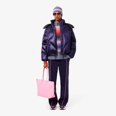  Lacoste Kadın Oversize Fit Kapüşonlu Kapitone Mor Mont