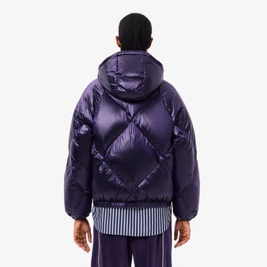  Lacoste Kadın Oversize Fit Kapüşonlu Kapitone Mor Mont