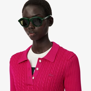  Lacoste Runway Kadın Kısa Kollu Polo Yaka Pembe Triko