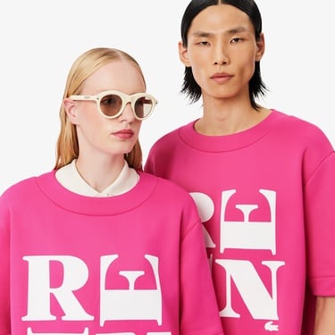  Lacoste Runway Unisex Relaxed Fit Bisiklet Yaka Baskılı Pembe T-Shirt