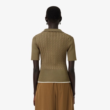  Lacoste Runway Kadın Kısa Kollu Polo Yaka Kahverengi Triko