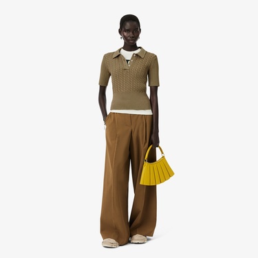  Lacoste Runway Kadın Kısa Kollu Polo Yaka Kahverengi Triko